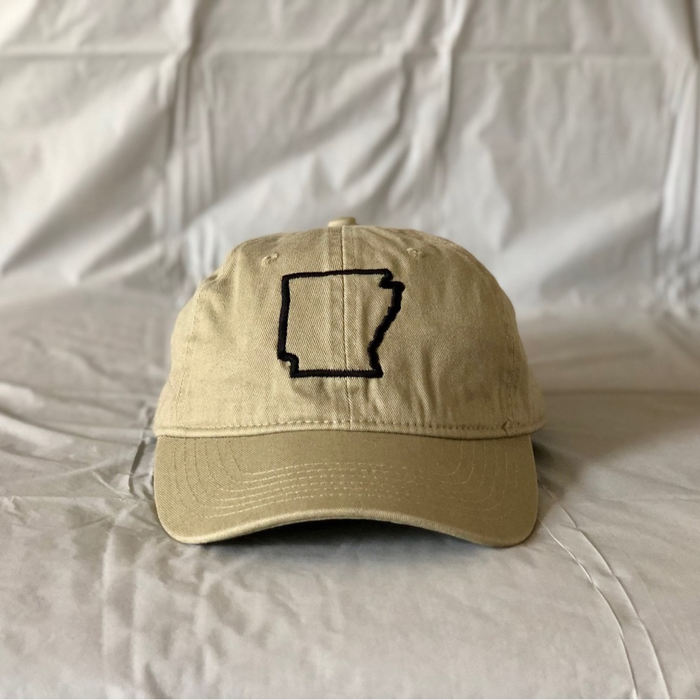 Beige Embroidered Arkansas Outline Baseball Hat